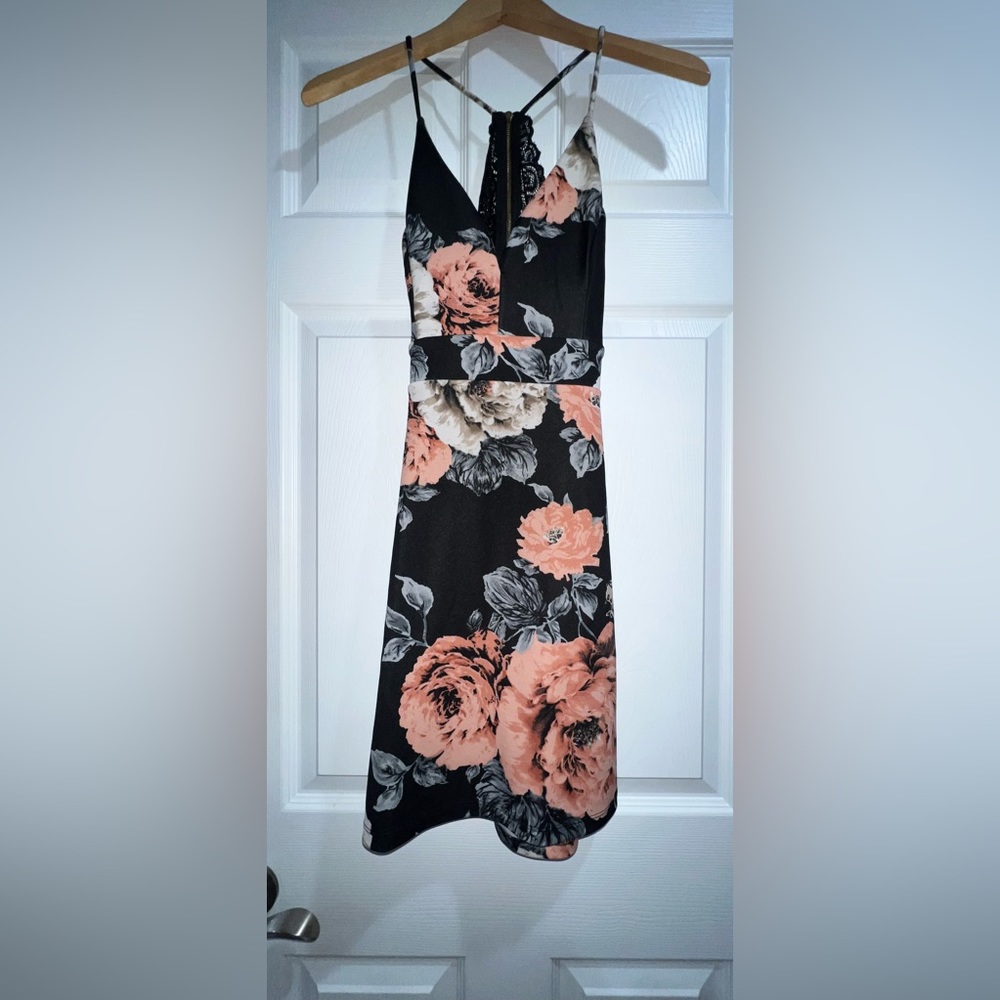 Black with Pink Flower Dress & Lace Back